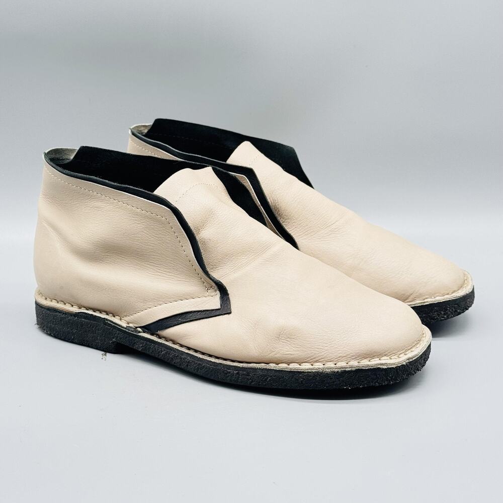 Dusica Dusica Boots Womens 6.5 Beige Leather Slip On Ankle Booties Crepe Sole - Picture 2 of 13